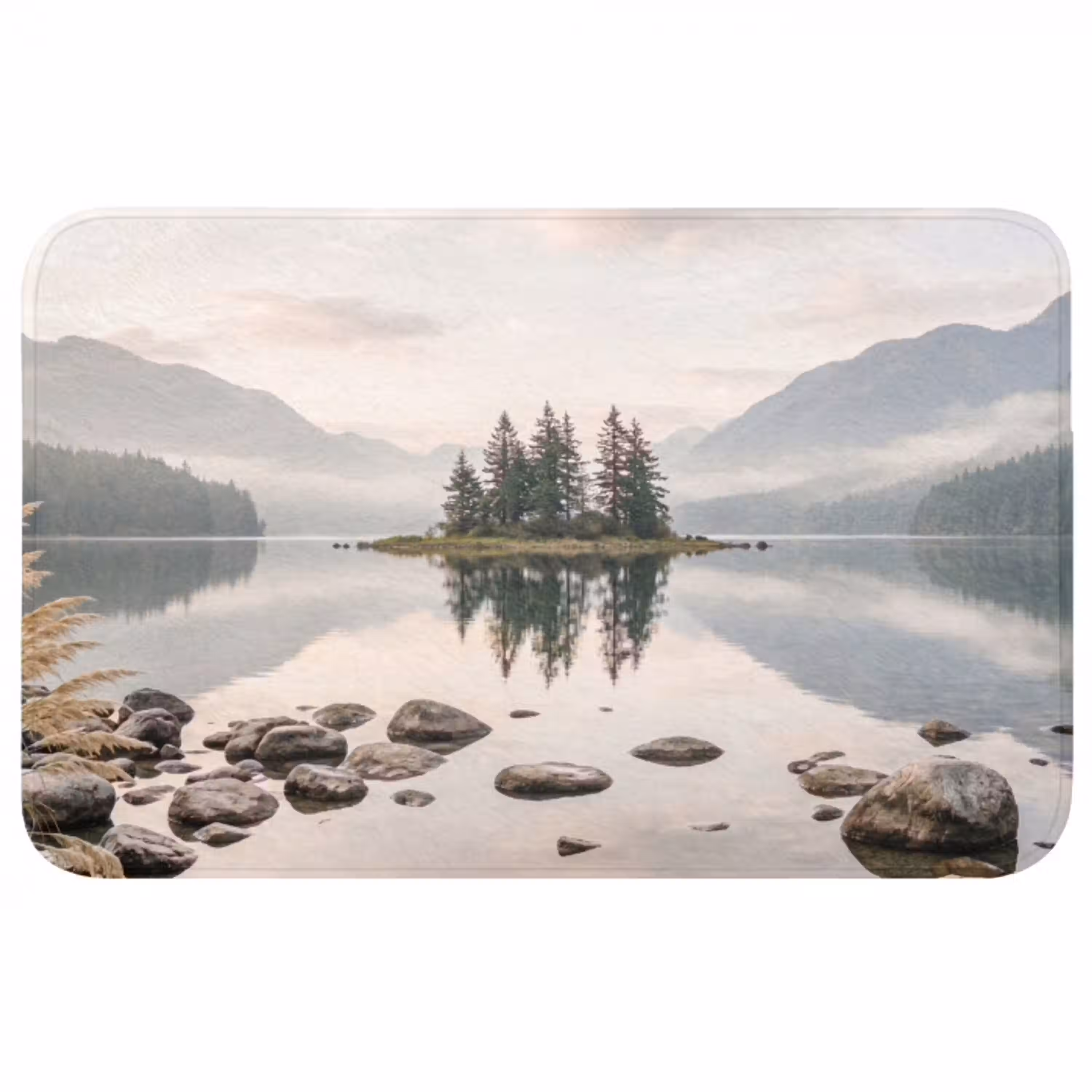 Meer - Bergen - Landschap - Groen Badmat middel -3d