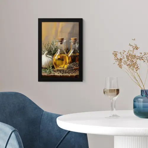 Stilleven - Olijfolie - Knoflook - Kruiden fotolijst zwart zonder passe partout klein -sfeer4