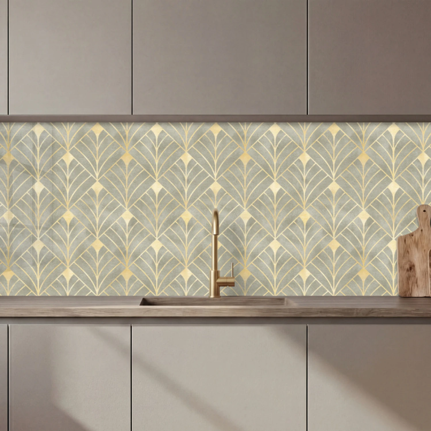 Elegant - Symbool - Goud - Grijsgroen keuken achterwand 2 middel 871 zz_3dshopping