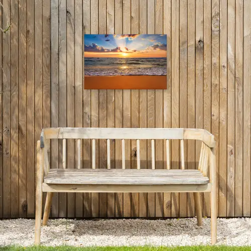Strand - Zonsondergang - Zee - Wolken - Horizon Tuinposter op houten frame 2 cm dik klein -sfeer4