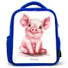Roze baby varken Kinderrugzak - Blauw middel -3d