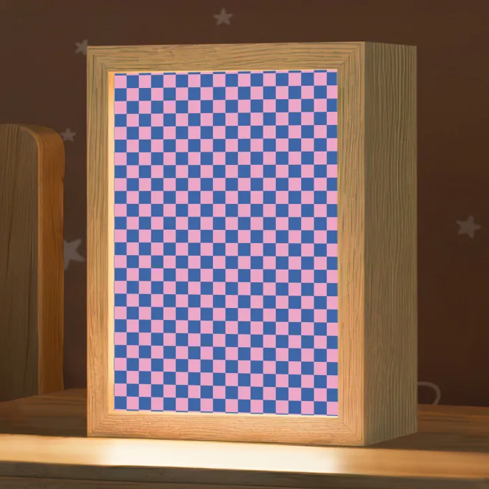 Dambord - Blauw - Patroon - Roze Light Box met kabel klein -zzz_3d_website