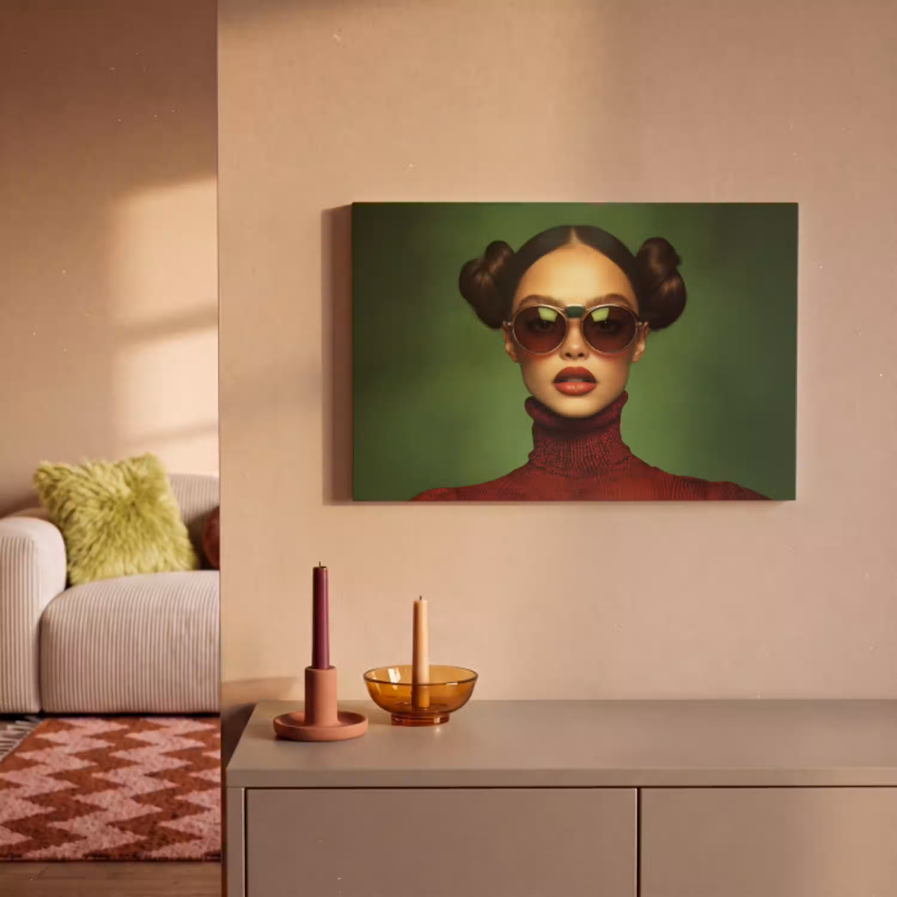 Vrouw - Groen - Bril - Aesthetic - Modern canvas 2cm klein -sfeer1