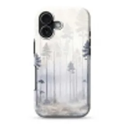 Bos - Bomen - Mist - Natuur - Illustratie - Grijs Toughcase MagSafe Apple iPhone 17 klein -3d