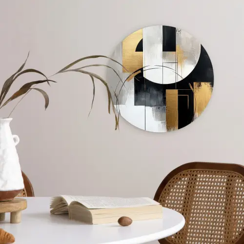 Abstract - Goud - Zilver - Vormen - Aesthetic Wandcirkel kunststof plaat 5mm dik klein -sfeer4