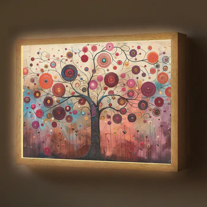 Boom - Paars - Abstract - Kunst Light Box met batterij (Wandlamp) middel -z3d_website