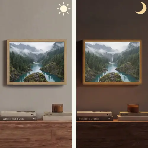Waterval - Bomen - Bergen Light Box met batterij (Wandlamp) middel -sfeer3