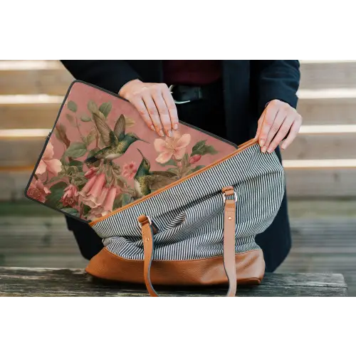 Kolibries - Bloemen - Groen - Roze laptophoes neopreen klein -tas