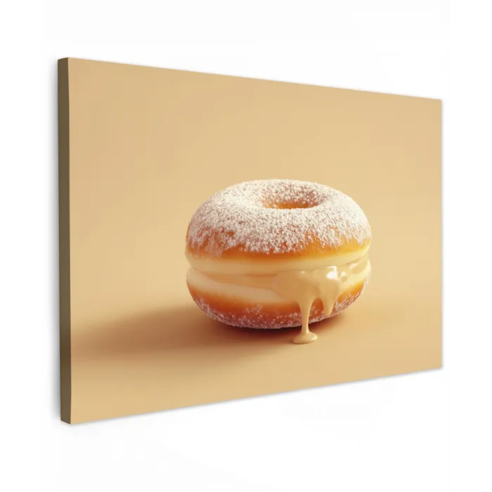 Donut - Romig - Poedersuiker - Beige Tuinposter op houten frame 2 cm dik klein -3d