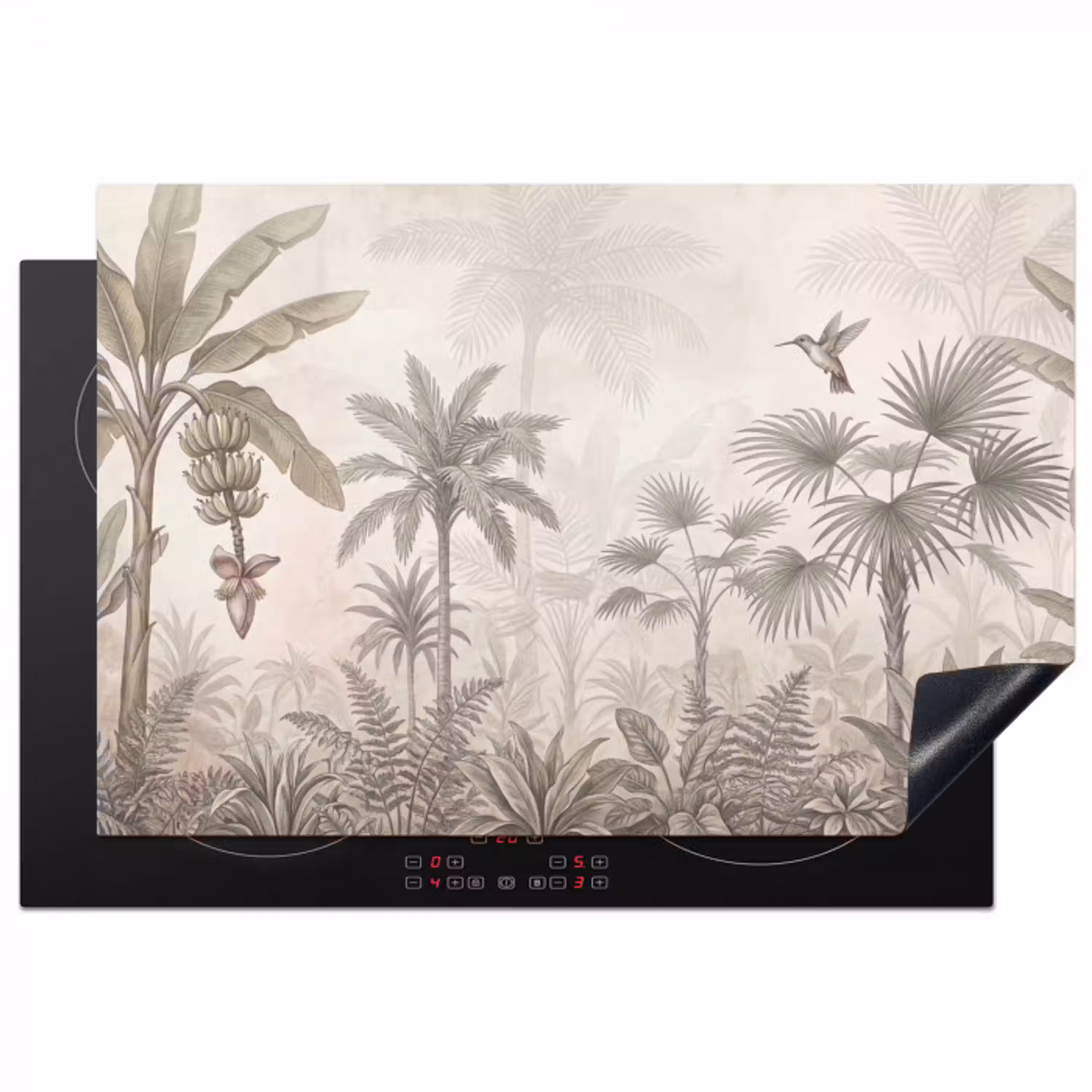 Jungle - Banenboom - Kolibrie - Beige Inductie beschermer vinyl 3mm klein -3d