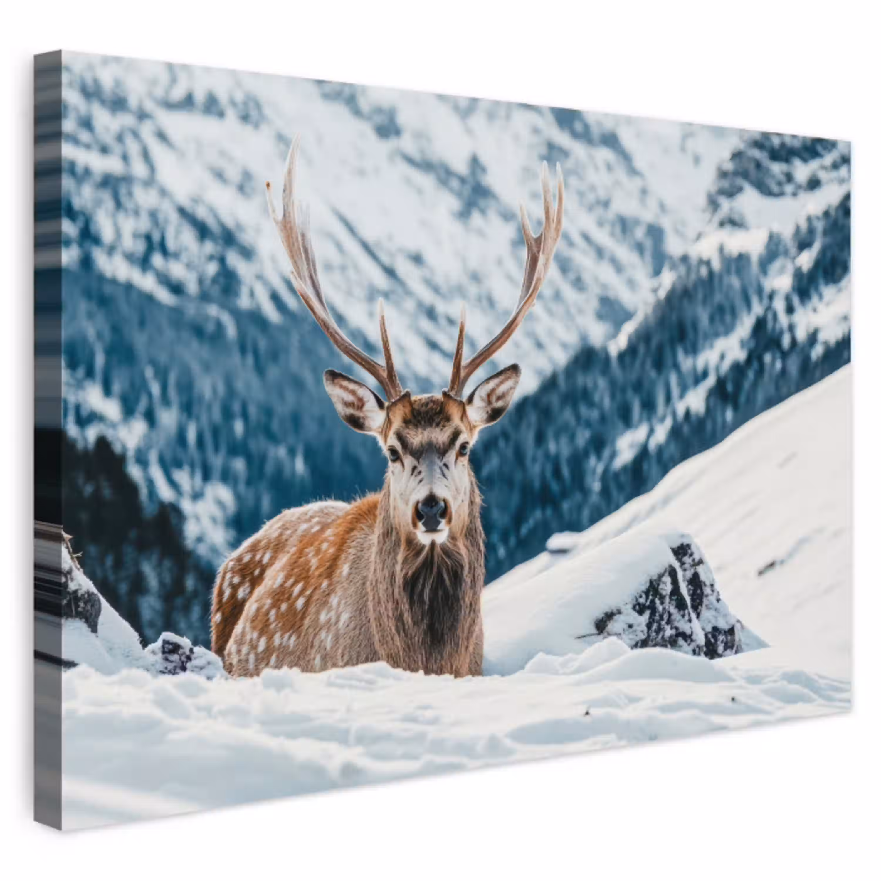 Hert - Landschap - Winter - Natuur - Dieren - Bergen Tuinposter op houten frame 2 cm dik klein -3d