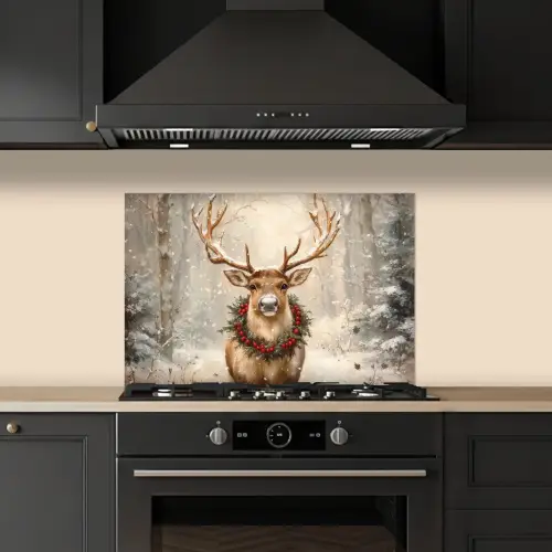 Kerst - Rendier - Winter - Krans keuken achterwand spatscherm klein -sfeer1