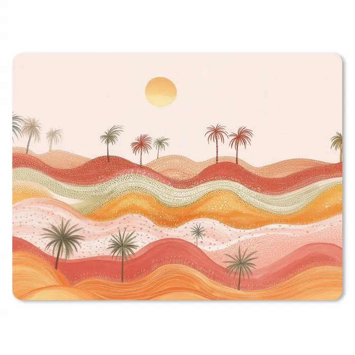 Abstract landschap - Palmbomen - Kleurrijk muismat rubber klein -3d