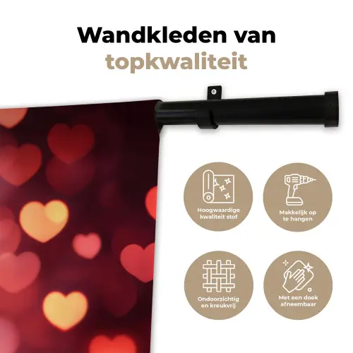 Rood - Wijn - Hartjes Wandkleed katoen klein -sfeer2