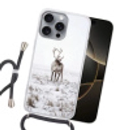 Rendier - Gewei - Sneeuw - Winter Hoesje iPhone 16 Pro Max met koord klein -sfeer1