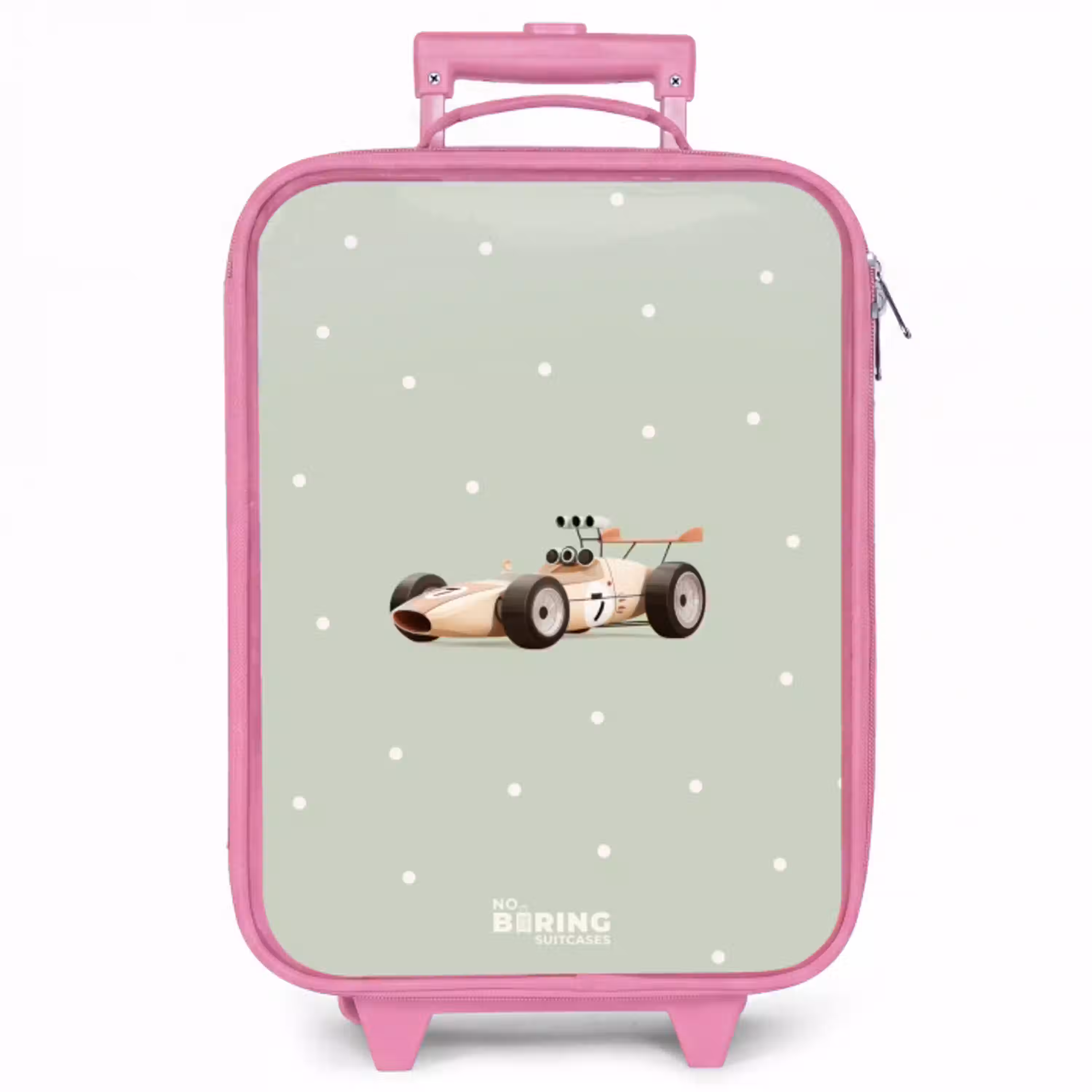Beige retro raceauto op groene stippen achtergrond Kinderkoffer - Roze klein -zzz_website3d
