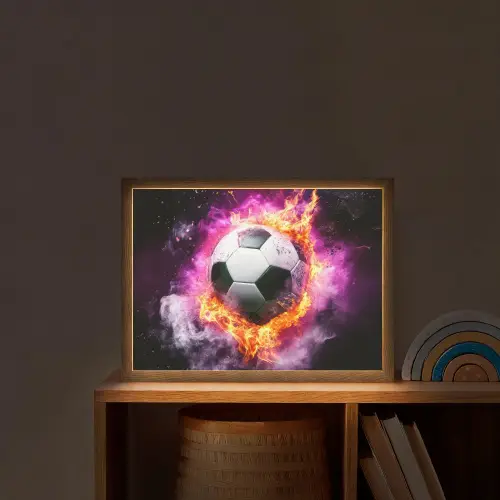 Voetbal - Roze - Vuur Light Box met batterij (Wandlamp kind) middel -sfeer1_kind