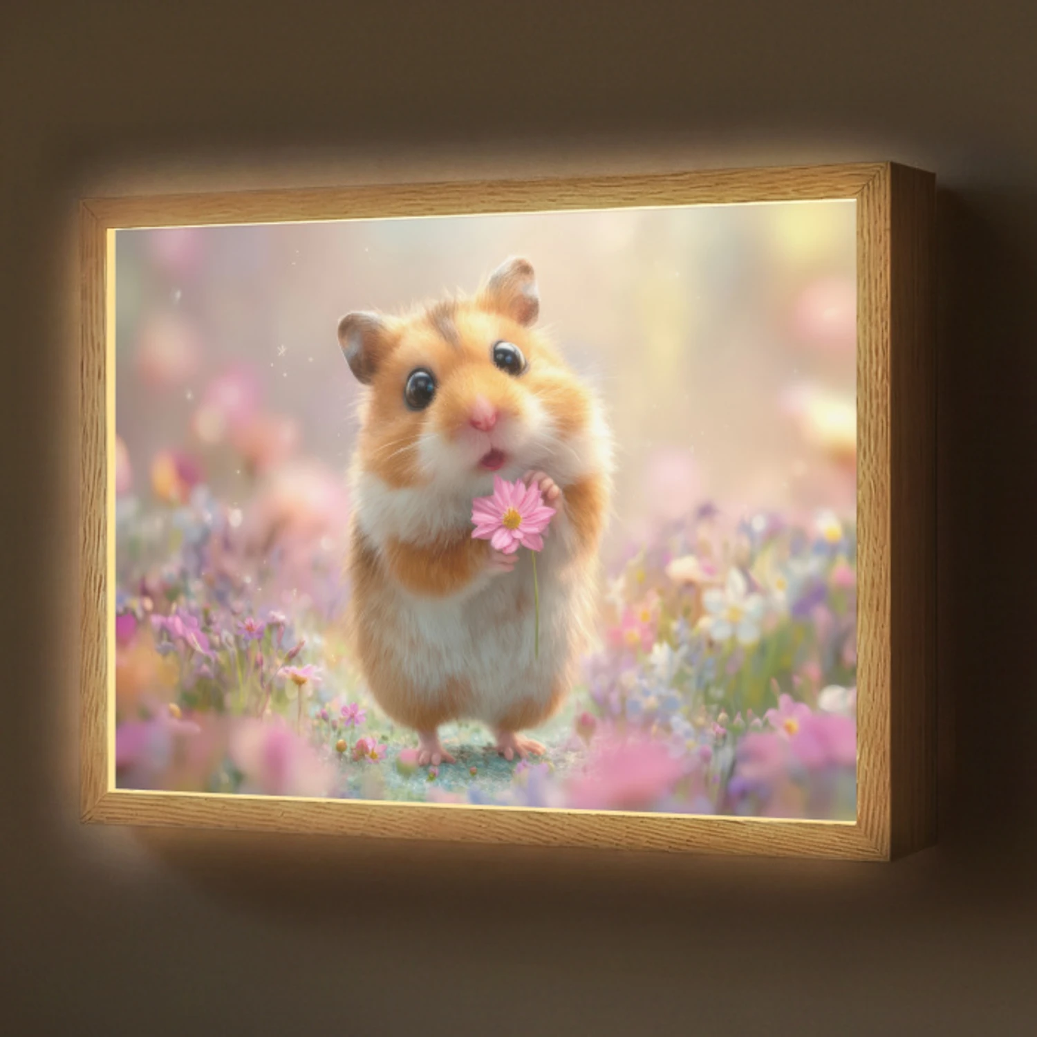 Hamster - Bloemen - Roze - Oranje Light Box met batterij (Wandlamp) middel -z3d_website