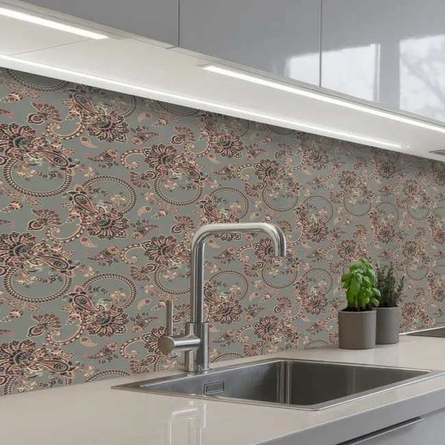 Donker - Bloemen - Sierlijk keuken achterwand 2 middel 871 -3d_schuin