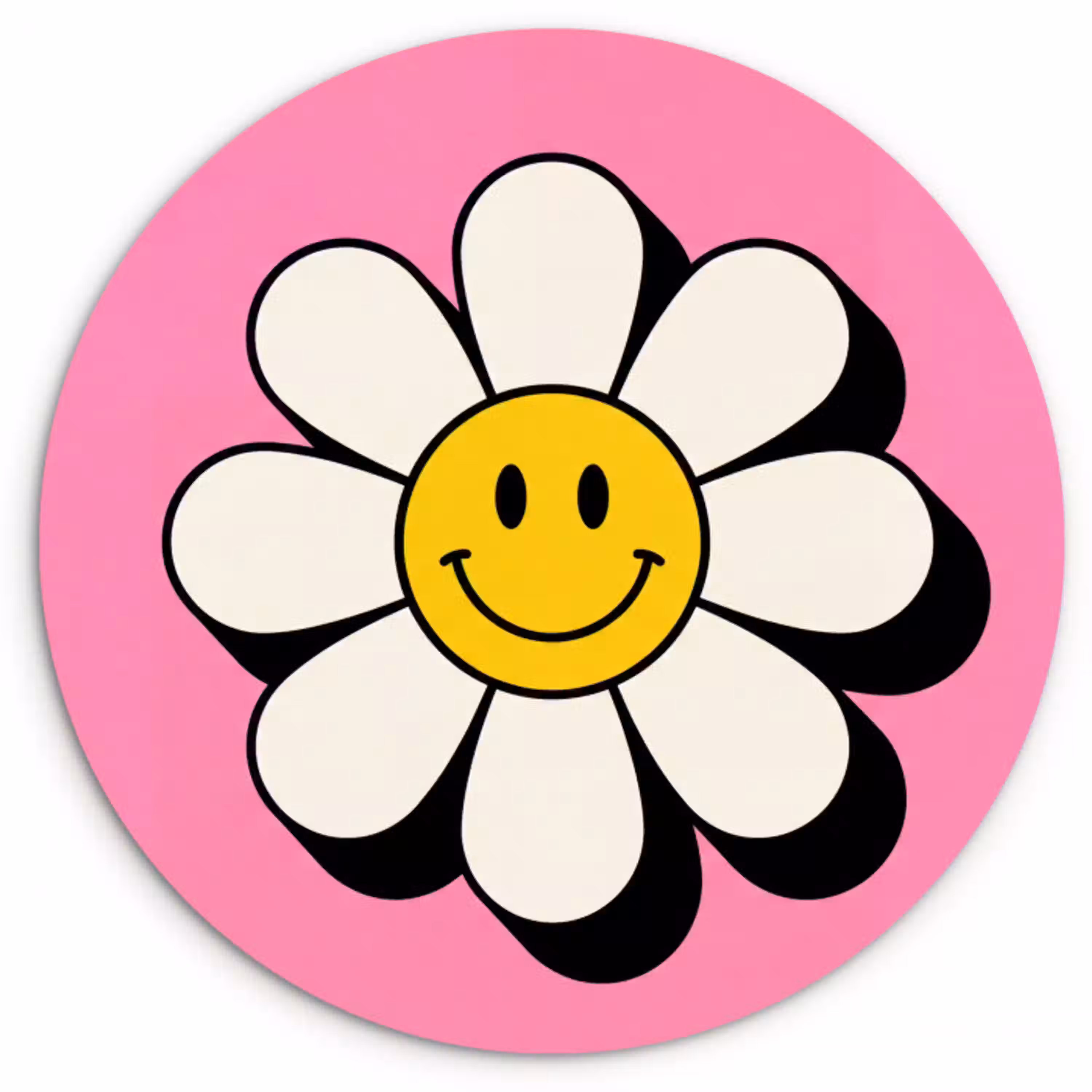 Smiley - Bloem - Roze Wandcirkel kunststof plaat 5mm dik klein -3d