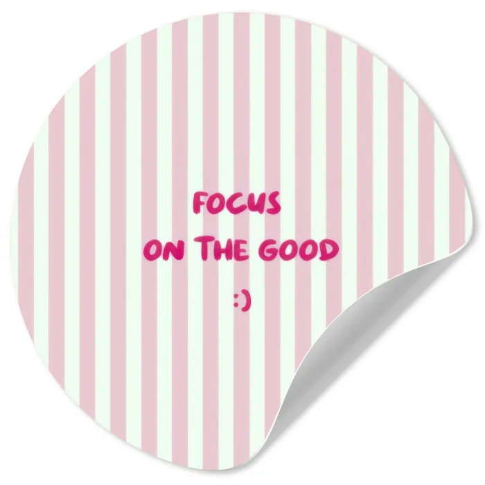 Focus on the good - Strepen - Roze - Smiley Wandcirkel behangsticker klein -3d