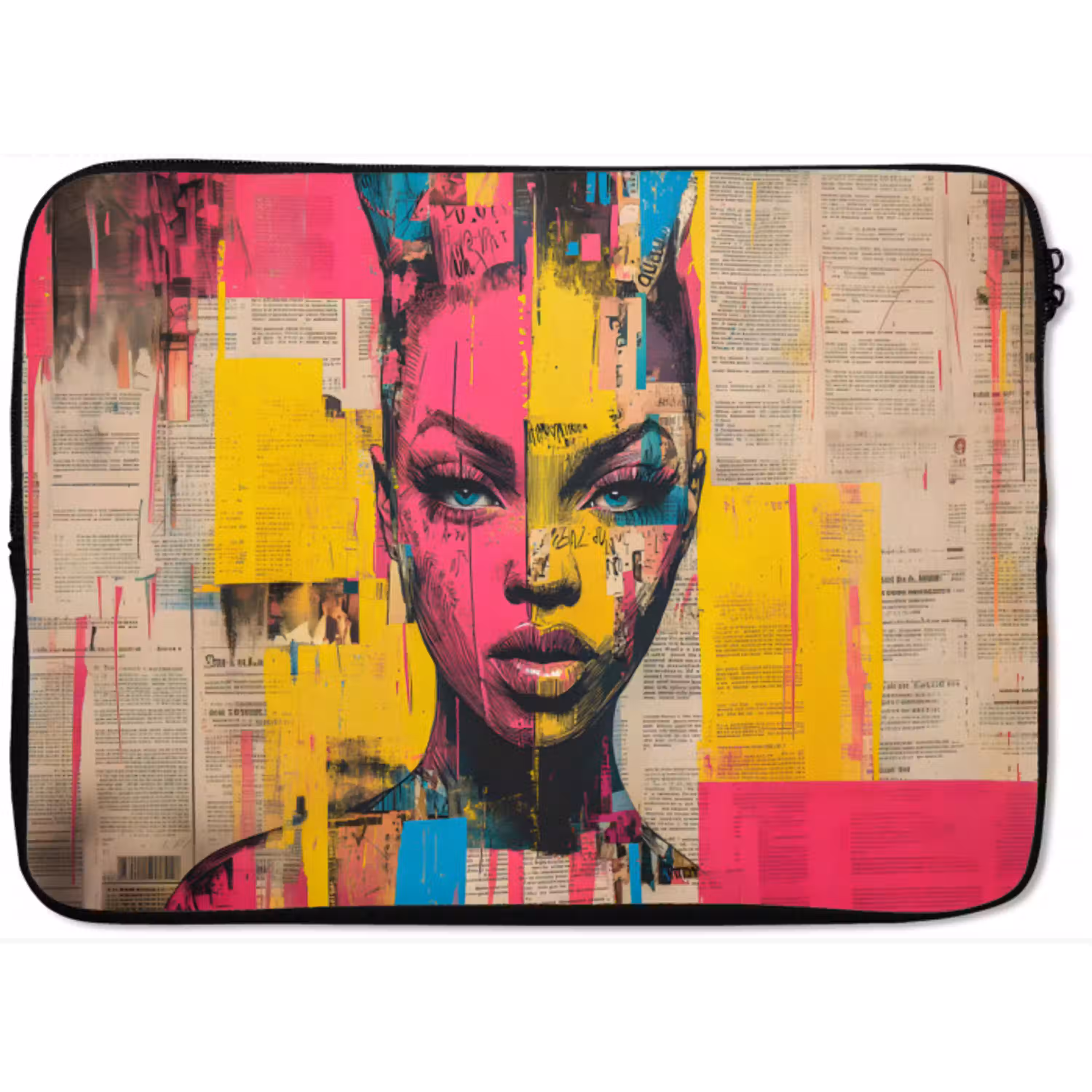 Vrouwengezicht - Krantenpapier - Abstract - Roze laptophoes neopreen klein -zkaufland3dotto
