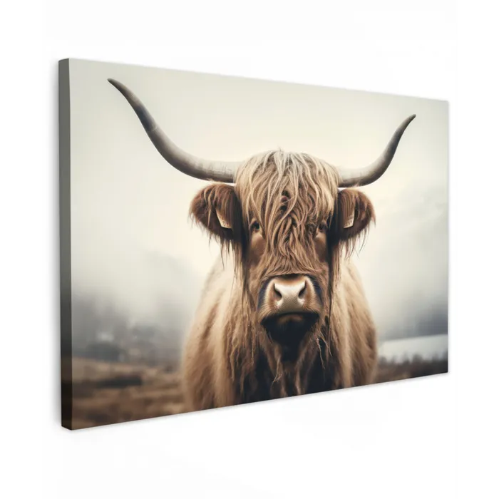 Schotse hooglander - Hoorns - Landschap canvas 2cm klein -z3d