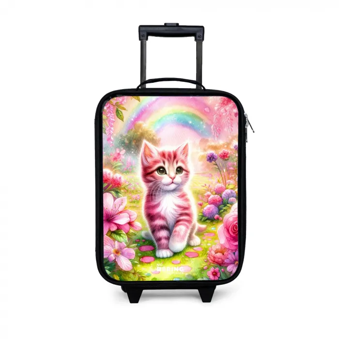 Kitten met regenboog en bloemen Kinderkoffer - Zwart klein -3d