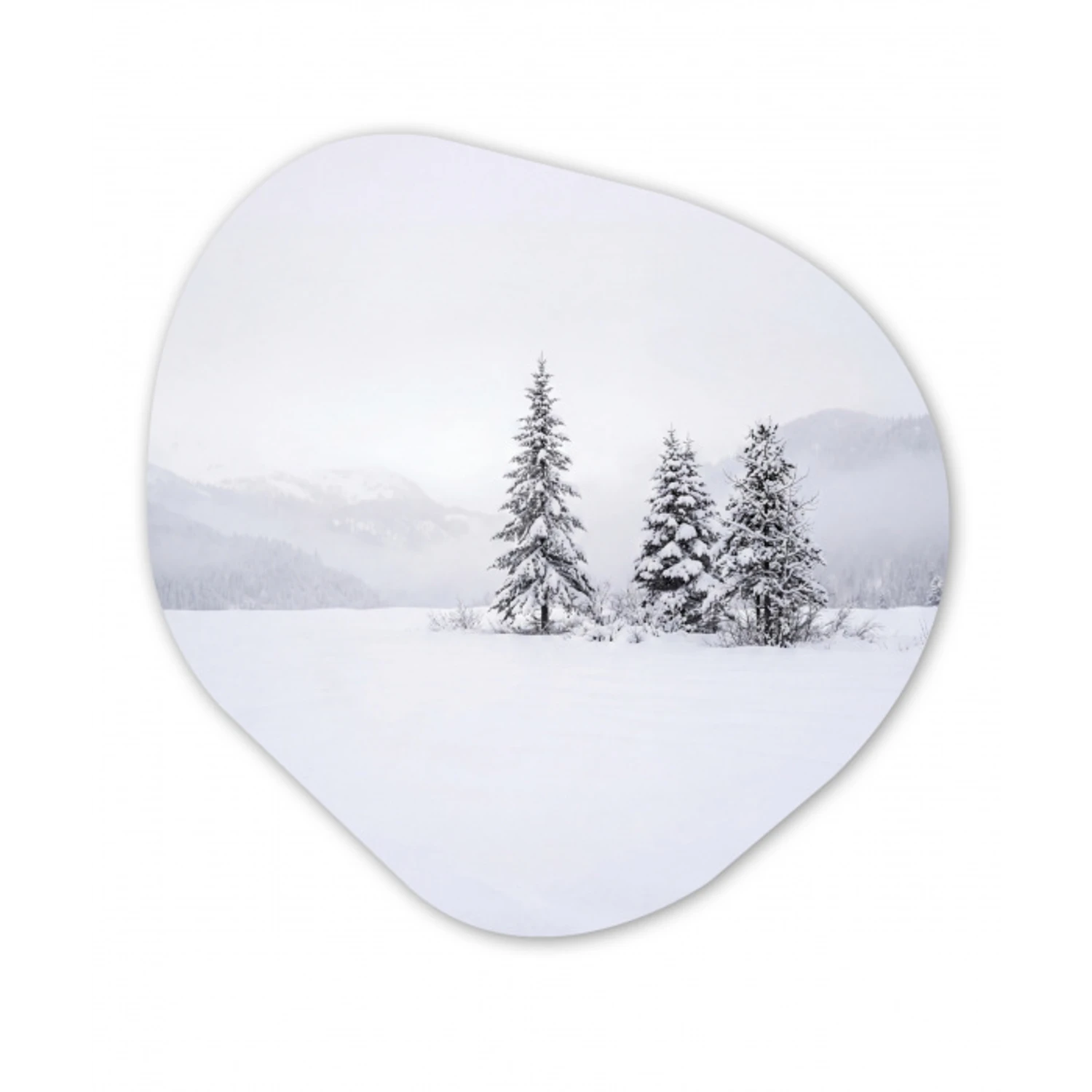 Fijnsparren - Sneeuw - Winter - Landschap - Stilte Wandcirkel Organisch Aluminium middel -3d