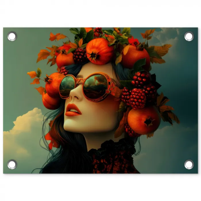 Vrouw - Granaatappel - Herfst - Zonnebril tuinposter los doek klein -3d