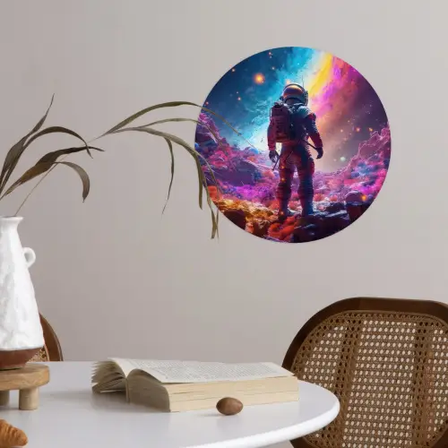 Ruimte - Astronaut - Neon - Sterren Wandcirkel behangsticker klein -sfeer3
