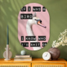 Zwaan - Vogel - Decoratie - Roze Wandcirkel Ovaal Glas middel -sfeer2