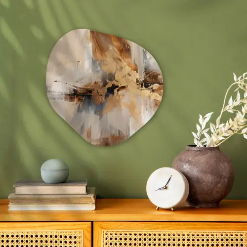 Modern - Bruin - Abstract - Beige Wandcirkel Organisch Forex 3mm klein -sfeer2