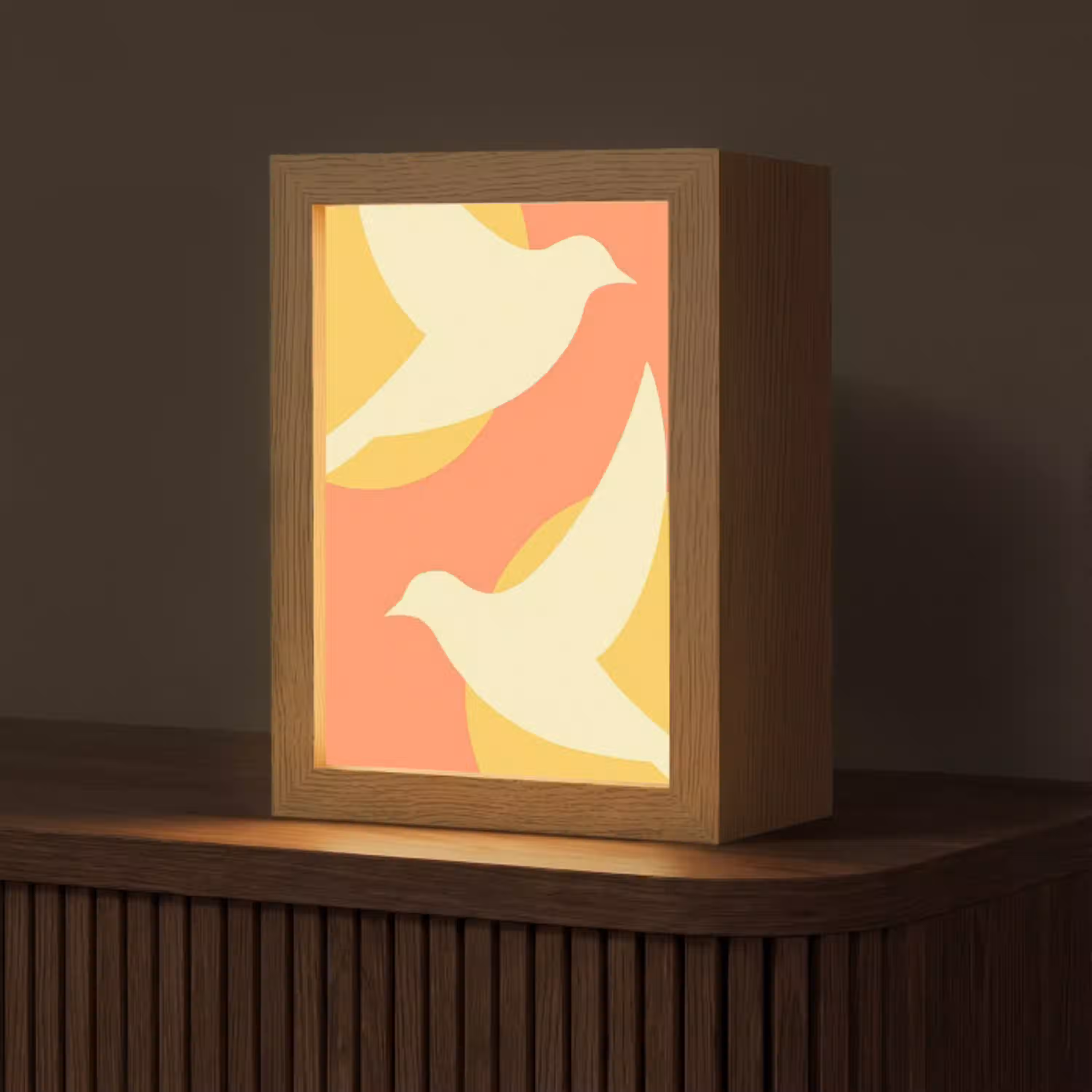 Vogels - Cirkels - Geel Light Box met kabel (Tafellamp) klein -z3d_website