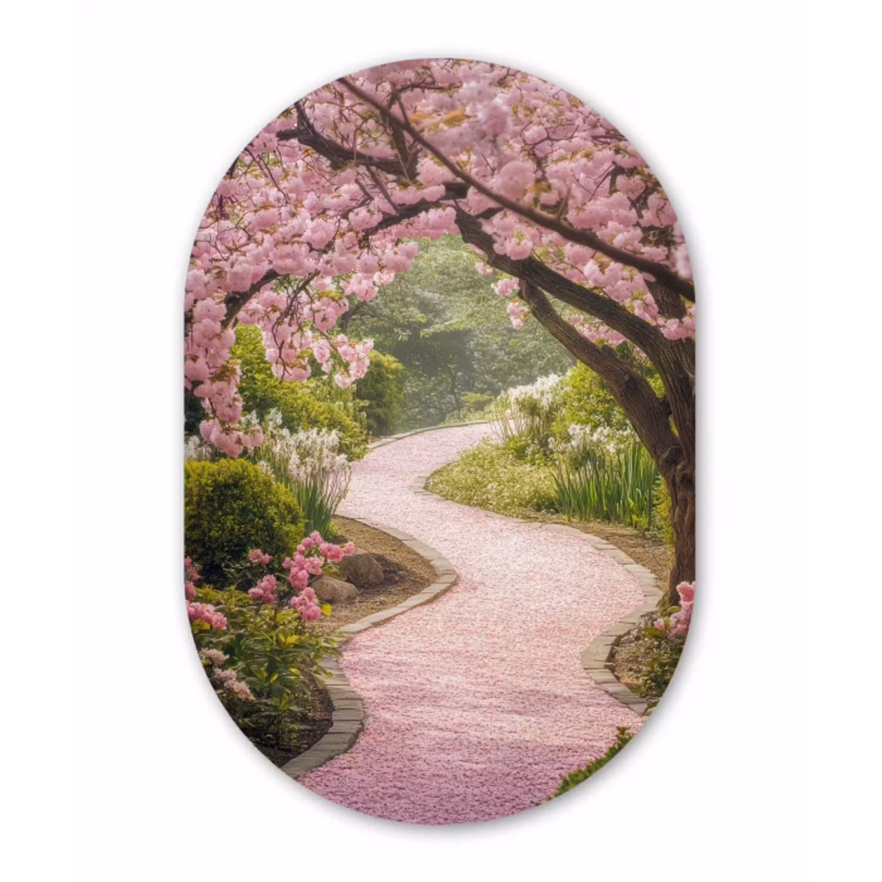Kersenbloesem - Natuur - Sakura - Pad - Japanse tuin Wandcirkel Ovaal Glas middel -3d