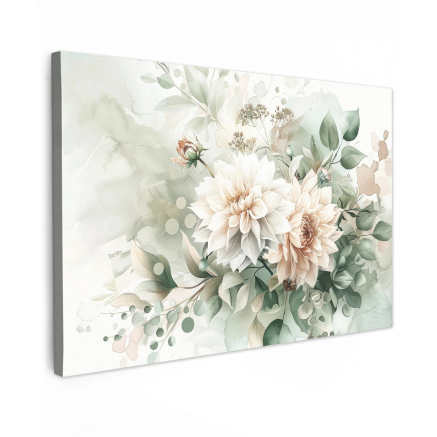 Bloemen - Wit - Planten - Dahlia's canvas 2cm klein -z3d