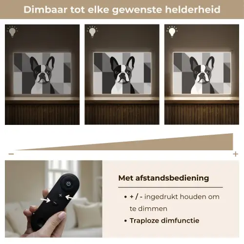 Buldog - Zwart - Abstract - Vlakken Light Box met batterij (Wandlamp) middel -USP_dimbaarNL
