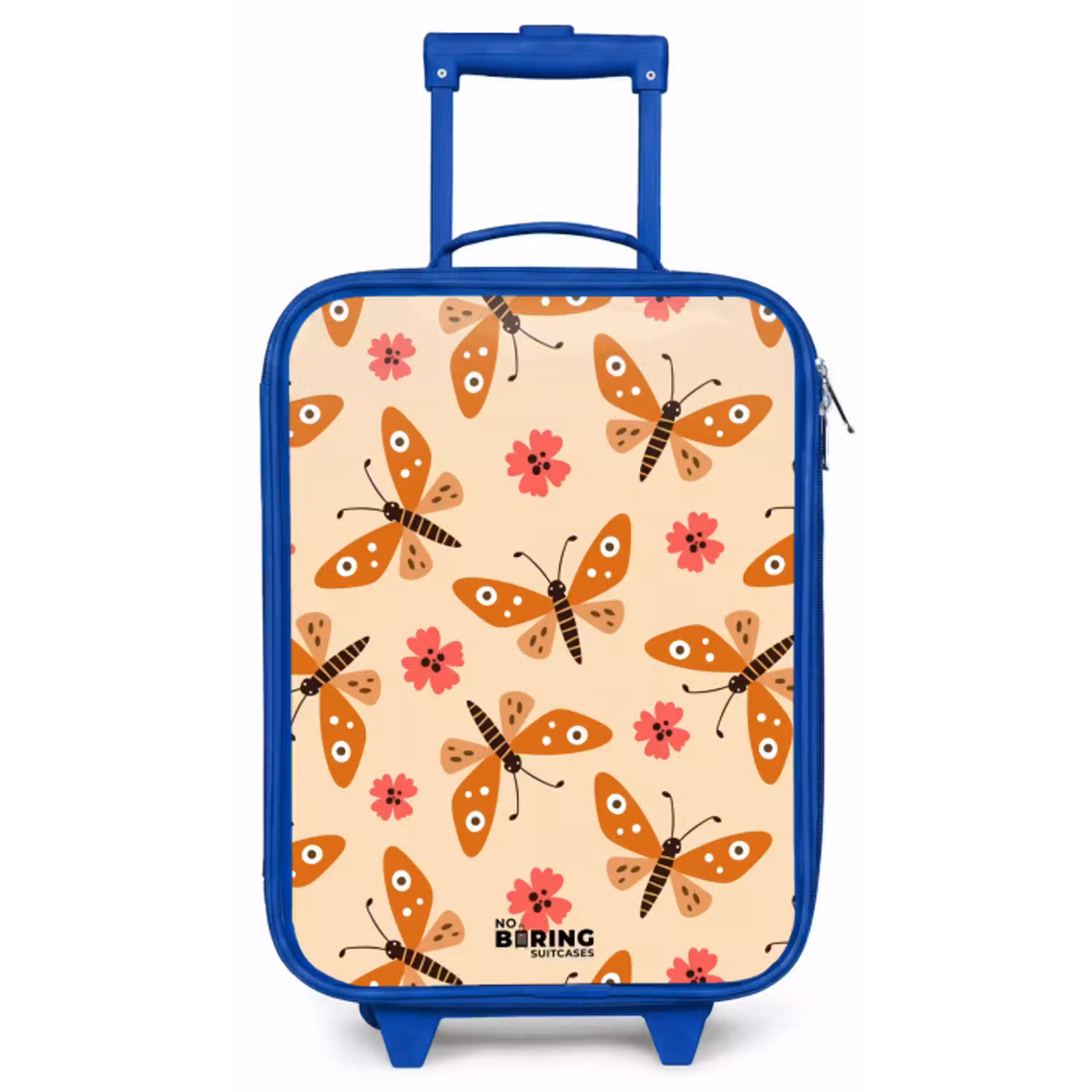 Oranje vlinders en roze bloemen op beige achtergrond Kinderkoffer - Blauw klein -zz3dotto