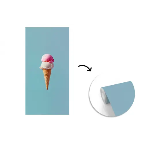 Bolletjes - Schepijs - Hoorntje - Blauw fotobehang vinyl groot -3d