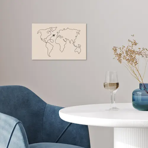 Wereldkaart - Simpel - Vliegtuig poster papier klein -sfeer3