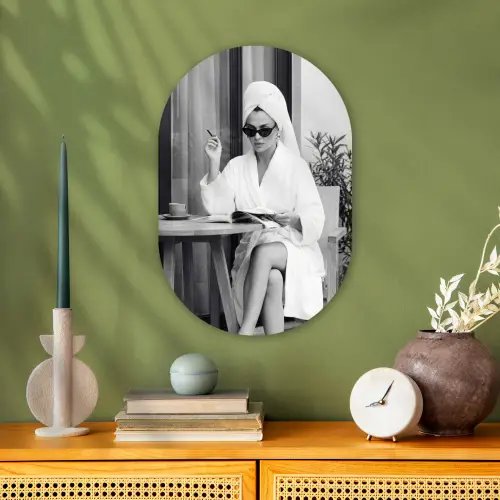 Modern - Vrouw - Zwart - Wit Wandcirkel Ovaal Forex klein -sfeer2