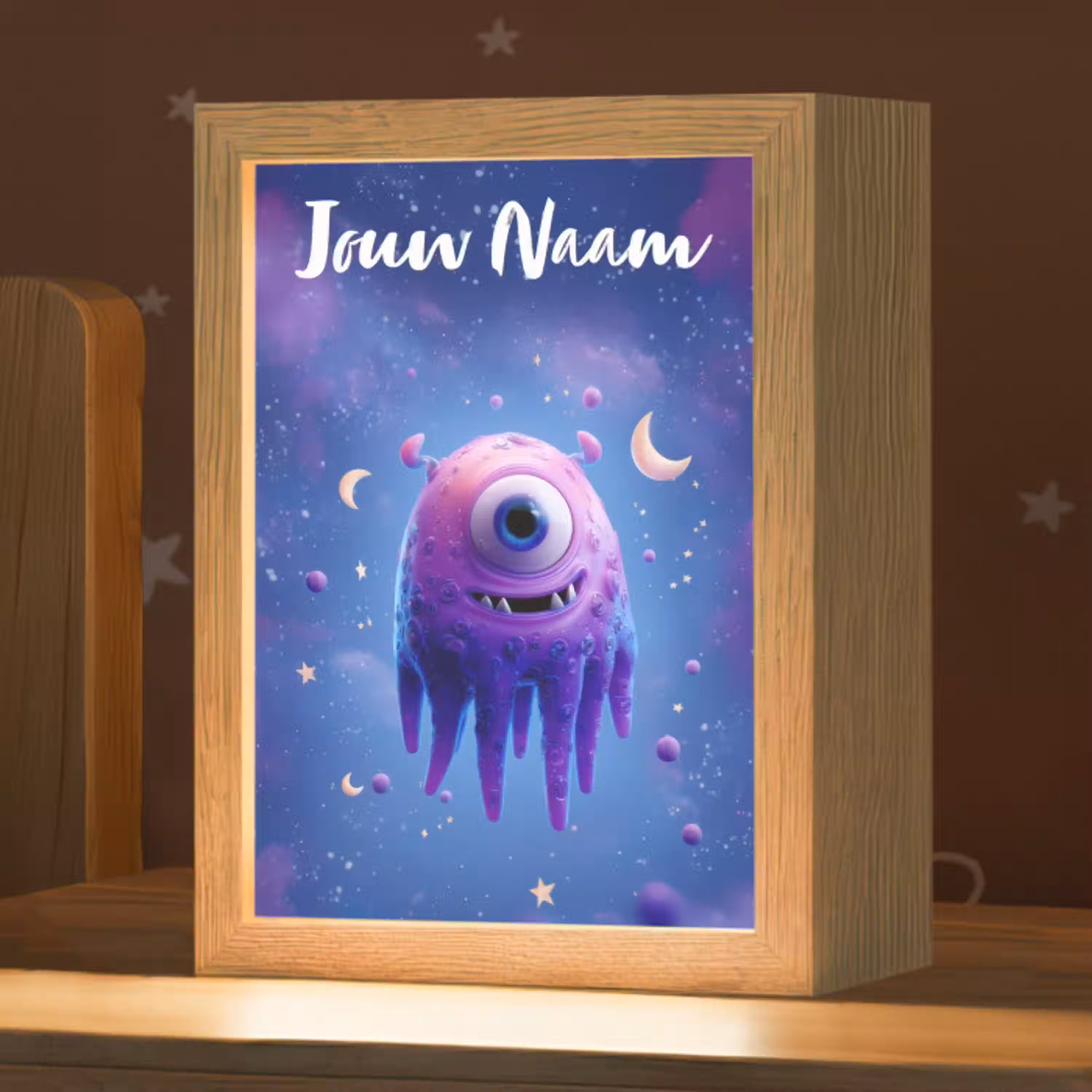 Monster - Ruimte - Sterren - Paars Light Box met kabel (Kinderlampje) klein -zzz_3d_website