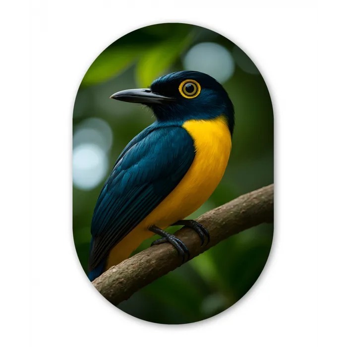 Vogel - Tak - Geel - Bladeren Wandcirkel Ovaal Glas middel -3d