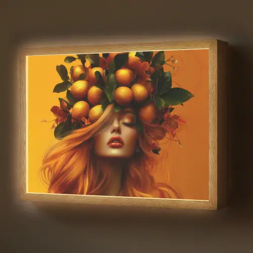 Vrouw - Citroenen - Bloesem - Geel Light Box met batterij (Wandlamp) middel -z3d_website