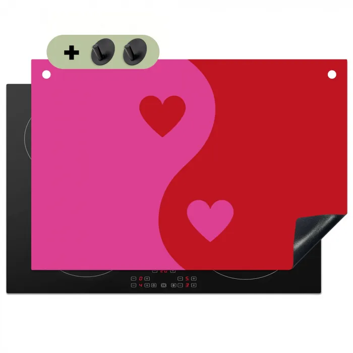 Minimalistisch - Rood - Roze - Hartjes Inductie beschemer met haakjes klein -3d