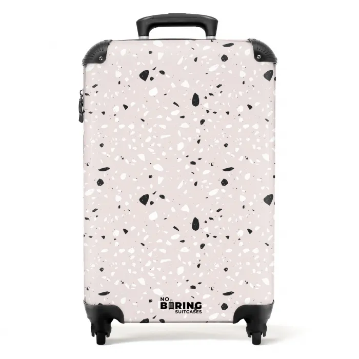 Terrazzo patroon beige met zwart en wit NBS - Handbagage koffer - Volwassenen Unisex middel -productfoto_recht