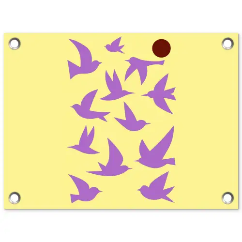 Vogels - Cirkel - Geel - Beweging tuinposter los doek klein -3d