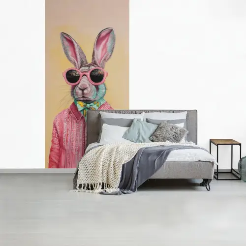 Grijs - Konijn - Blouse - Strik fotobehang vinyl groot -slaapkamer