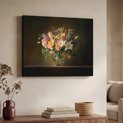 Glazen - Bloemen - Boeket - Kleuren Textielframe zwart klein -sfeer3