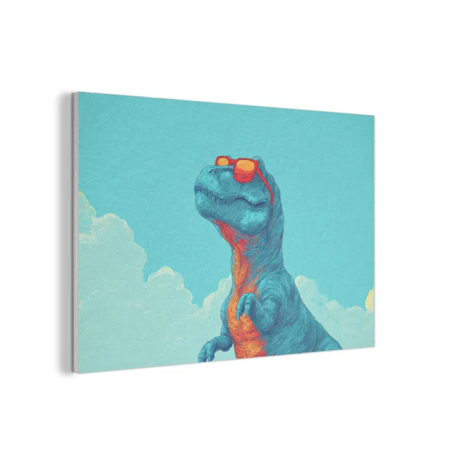 Akoestisch schilderij - T-Rex - Blauw - Wolken - Zonnebril